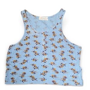 Urban Outfitters Floral Light Blue Tank Top Henley Button Down Size Small